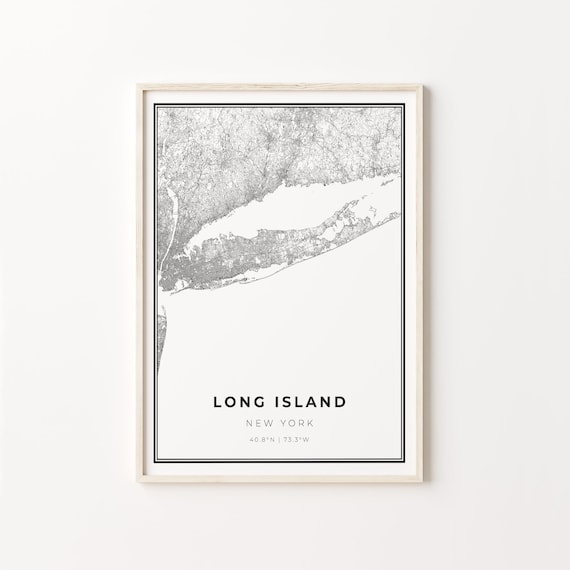 Long Island New York Black and White Minimalist Street Map Poster