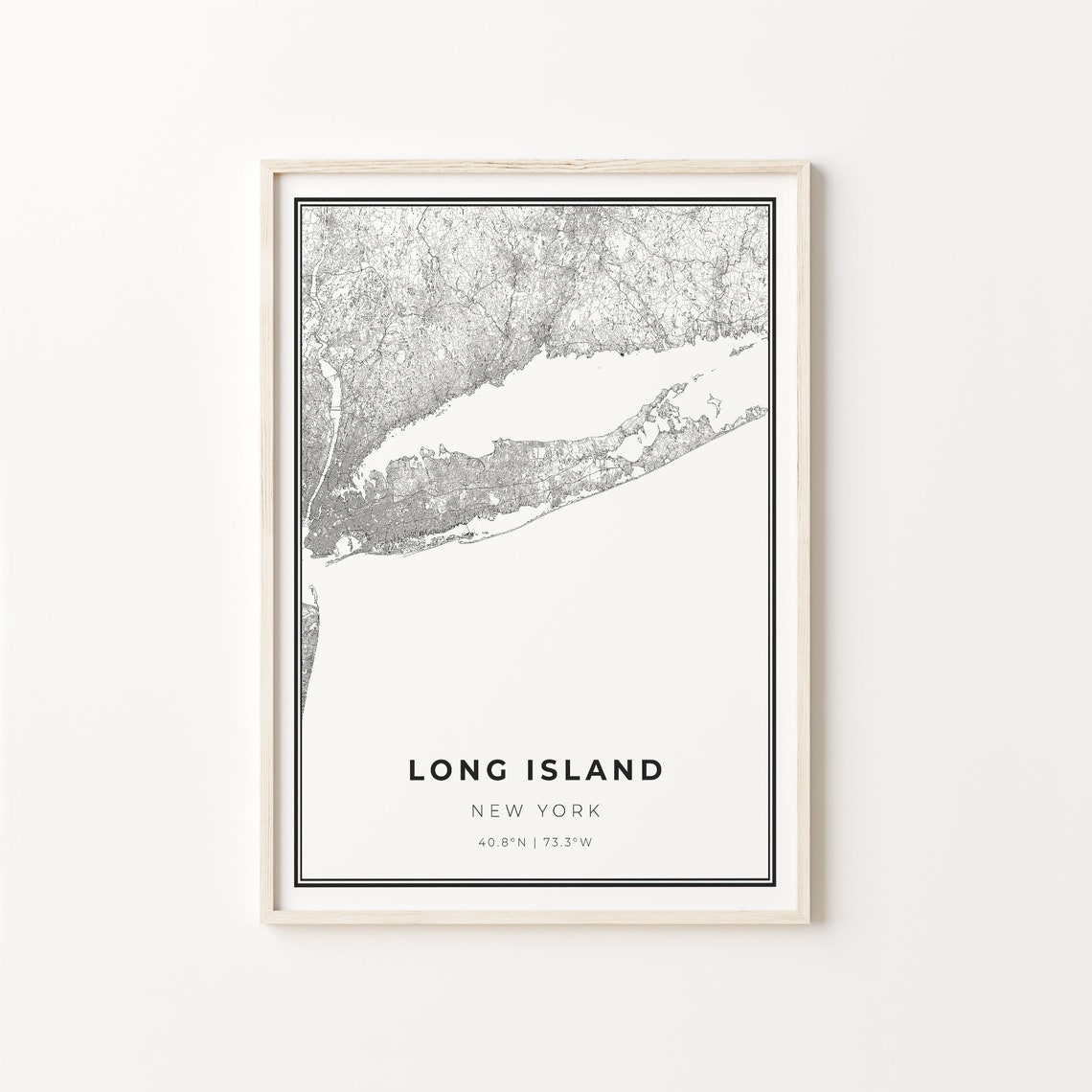 Long Island New York Black and White Minimalist Street Map Poster