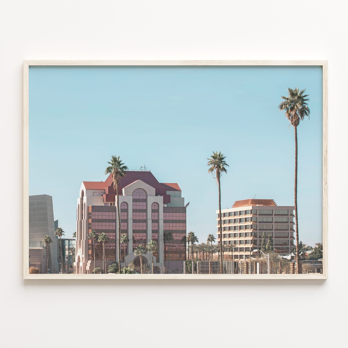 Mesa Arizona Downtown Buildings Palm Trees Blue Sky Photography Poster