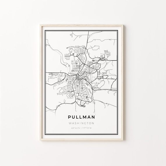 Pullman Washington Black And White City Map Street Art Poster