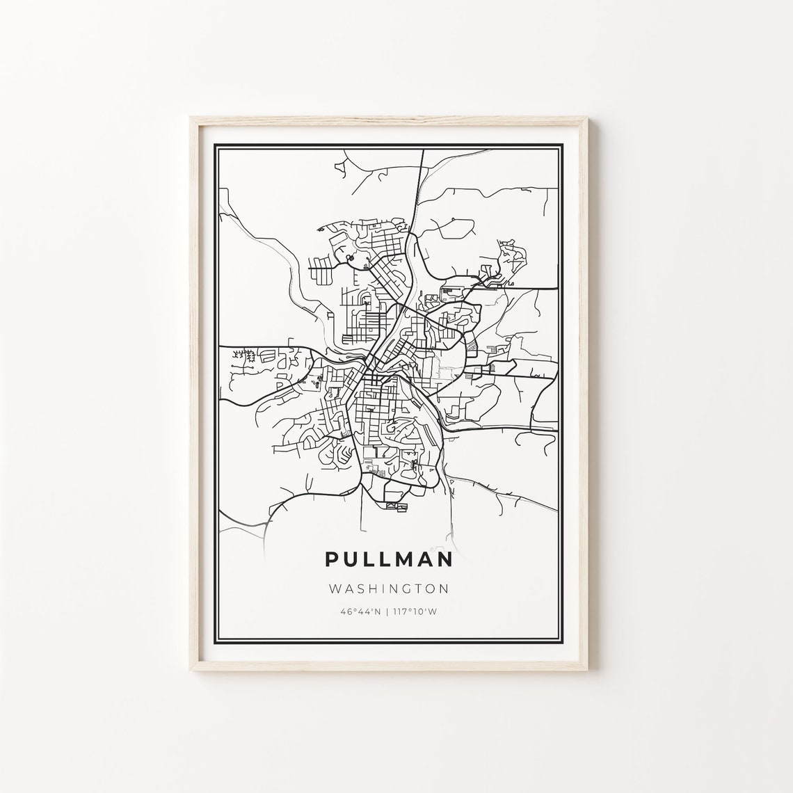 Pullman Washington Black And White City Map Street Art Poster