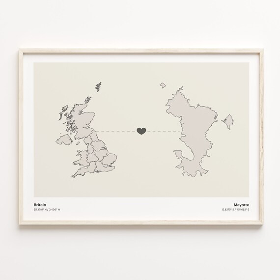 Britain Mayotte Heart Connection Long Distance Love Map Poster