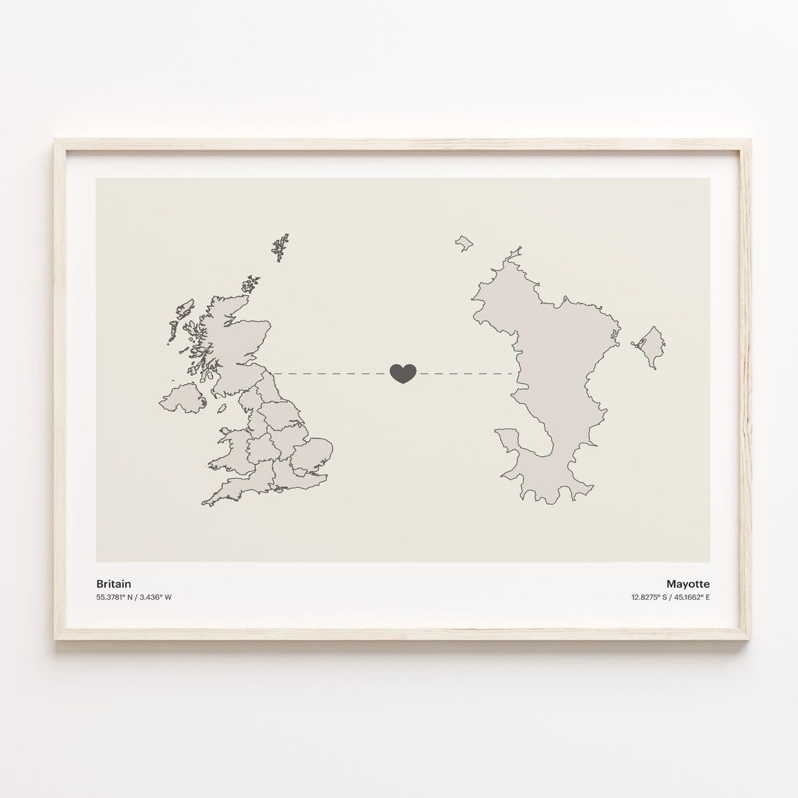 Britain Mayotte Heart Connection Long Distance Love Map Poster