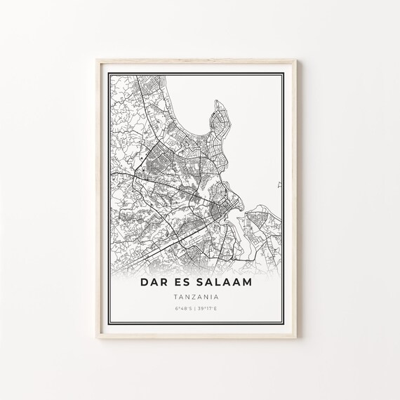 Dar es Salaam Tanzania Black and White Street Map Minimalist Decor Poster