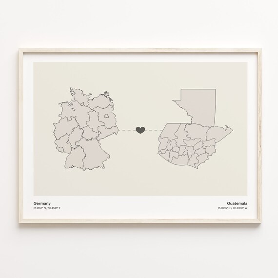 Germany Guatemala Heart Connection Long Distance Love Map Poster