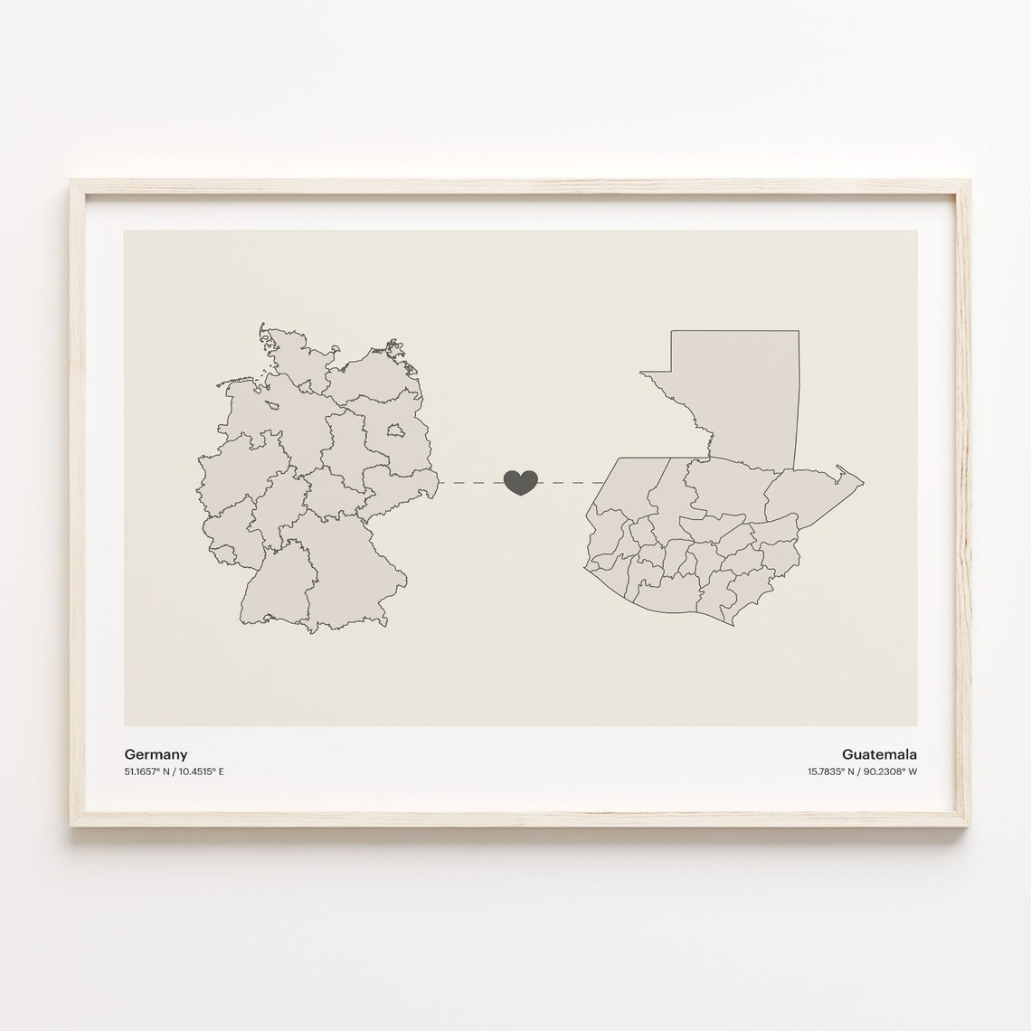 Germany Guatemala Heart Connection Long Distance Love Map Poster