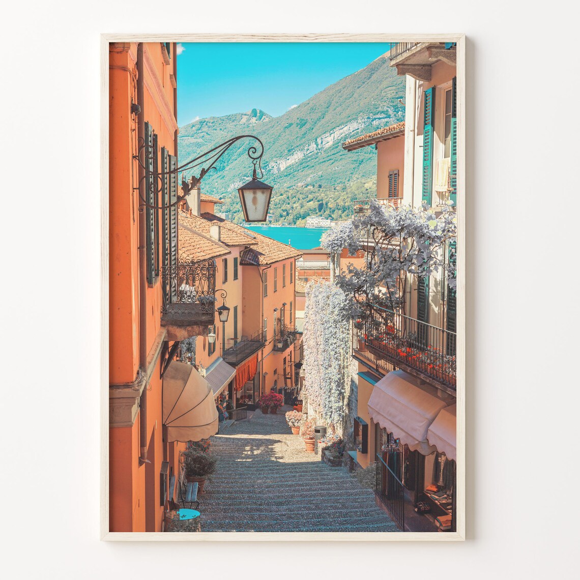 Old Italian Town Stepped Street Lakeside Mountain View Poster