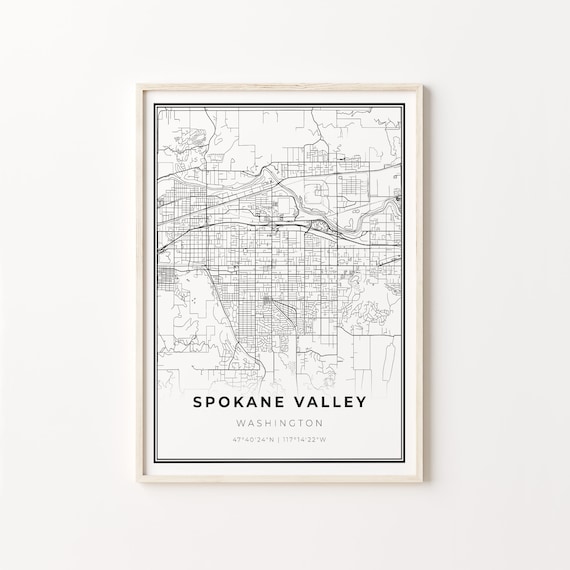 Spokane Valley Washington Minimalist City Street Map Travel Decor Poster