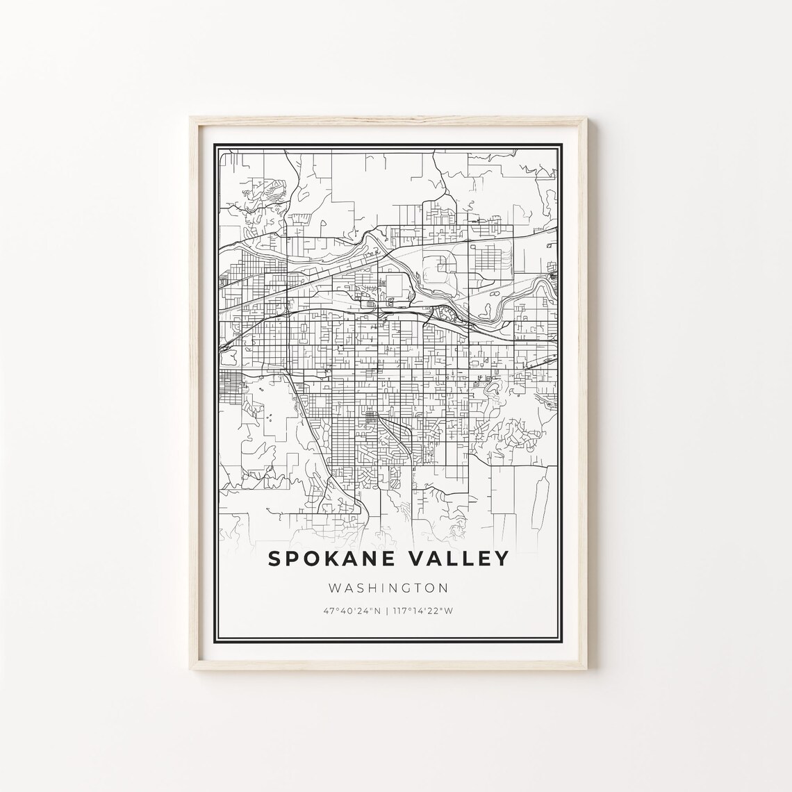 Spokane Valley Washington Minimalist City Street Map Travel Decor Poster