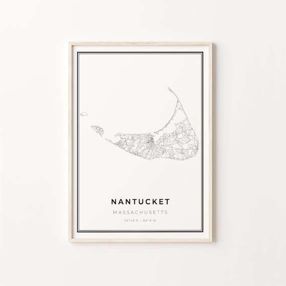 Nantucket Massachusetts Minimalist Black And White City Map Art Poster