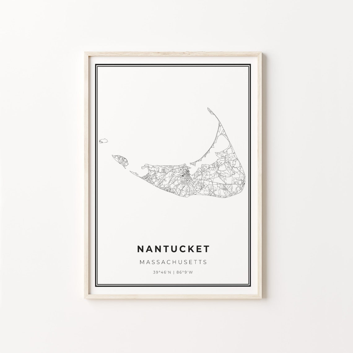 Nantucket Massachusetts Minimalist Black And White City Map Art Poster