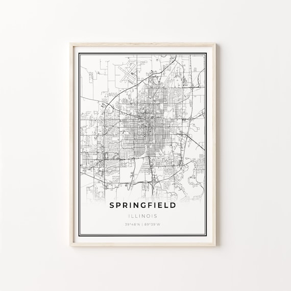 Springfield Illinois Minimalist Black Line City Map Wall Art