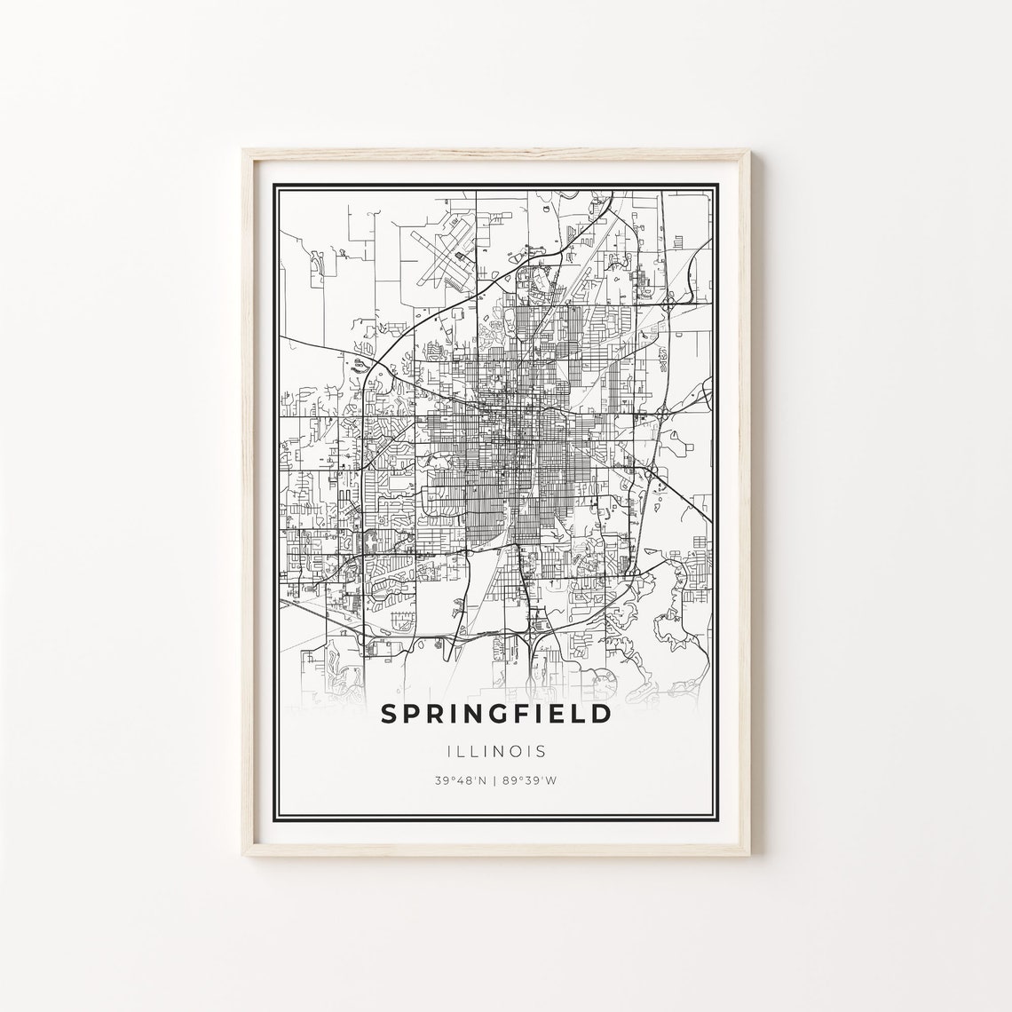 Springfield Illinois Minimalist Black Line City Map Wall Art