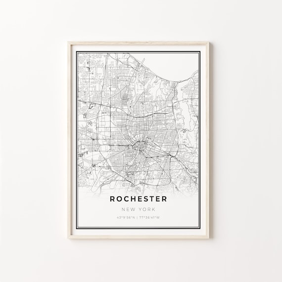 Rochester New York Map Minimalist Black and White Line Art Poster