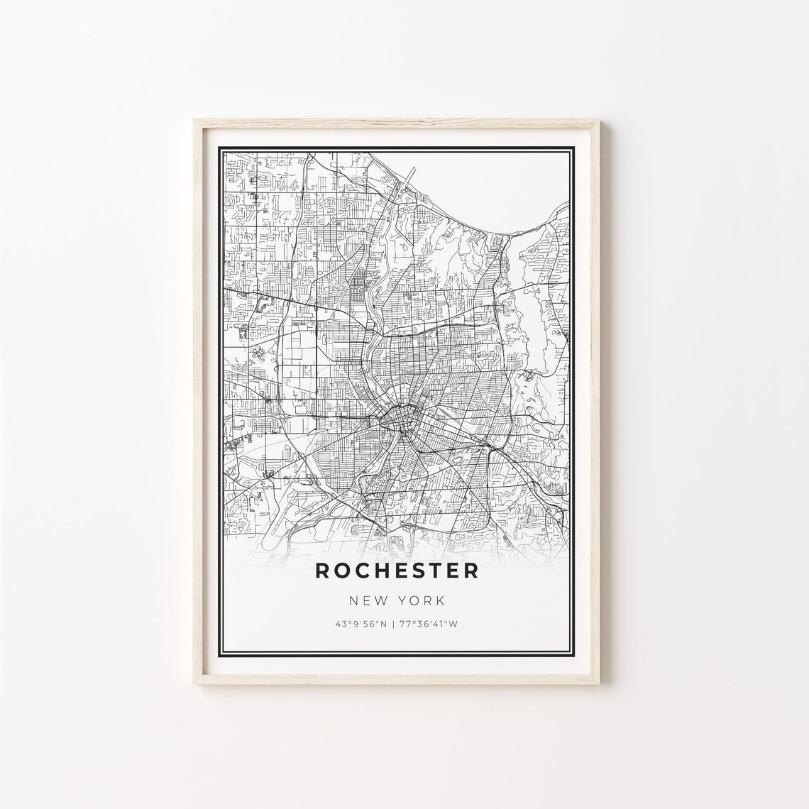 Rochester New York Map Minimalist Black and White Line Art Poster