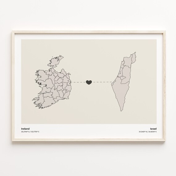 Ireland To Israel Minimalist Long Distance Love Connection Poster