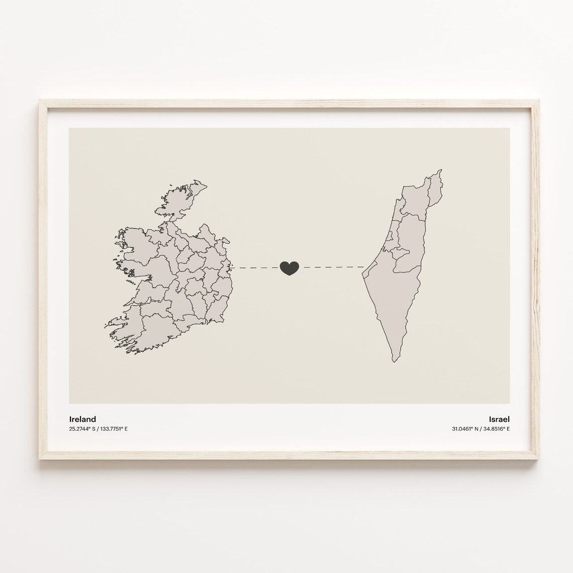 Ireland To Israel Minimalist Long Distance Love Connection Poster