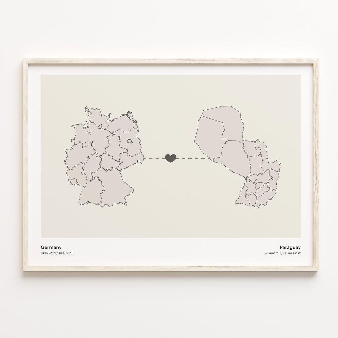 Germany To Paraguay Long Distance Love Minimalist Map Art Poster