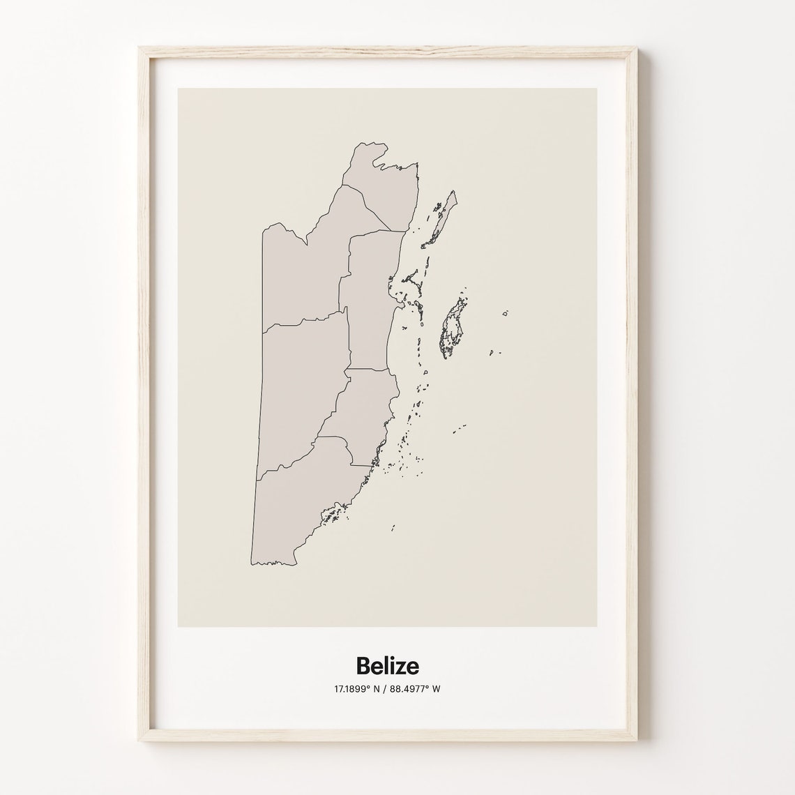 Belize Minimalist Country Outline Map Line Art Gift Decor Poster