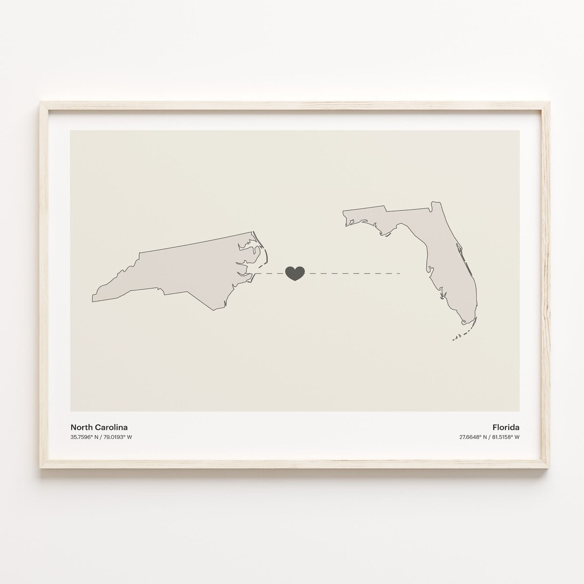 North Carolina to Florida Minimalist Long Distance Connection Map Poster