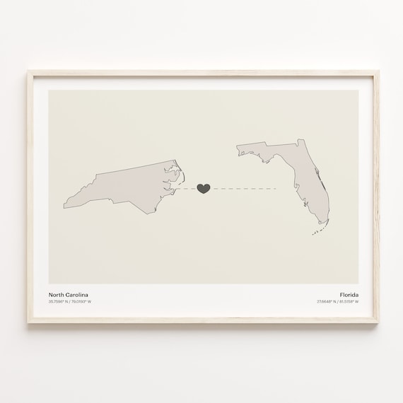 North Carolina to Florida Minimalist Long Distance Connection Map Poster