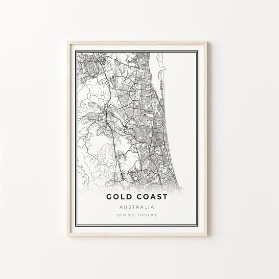 Gold Coast Australia City Map Minimalist Line Art Travel Poster