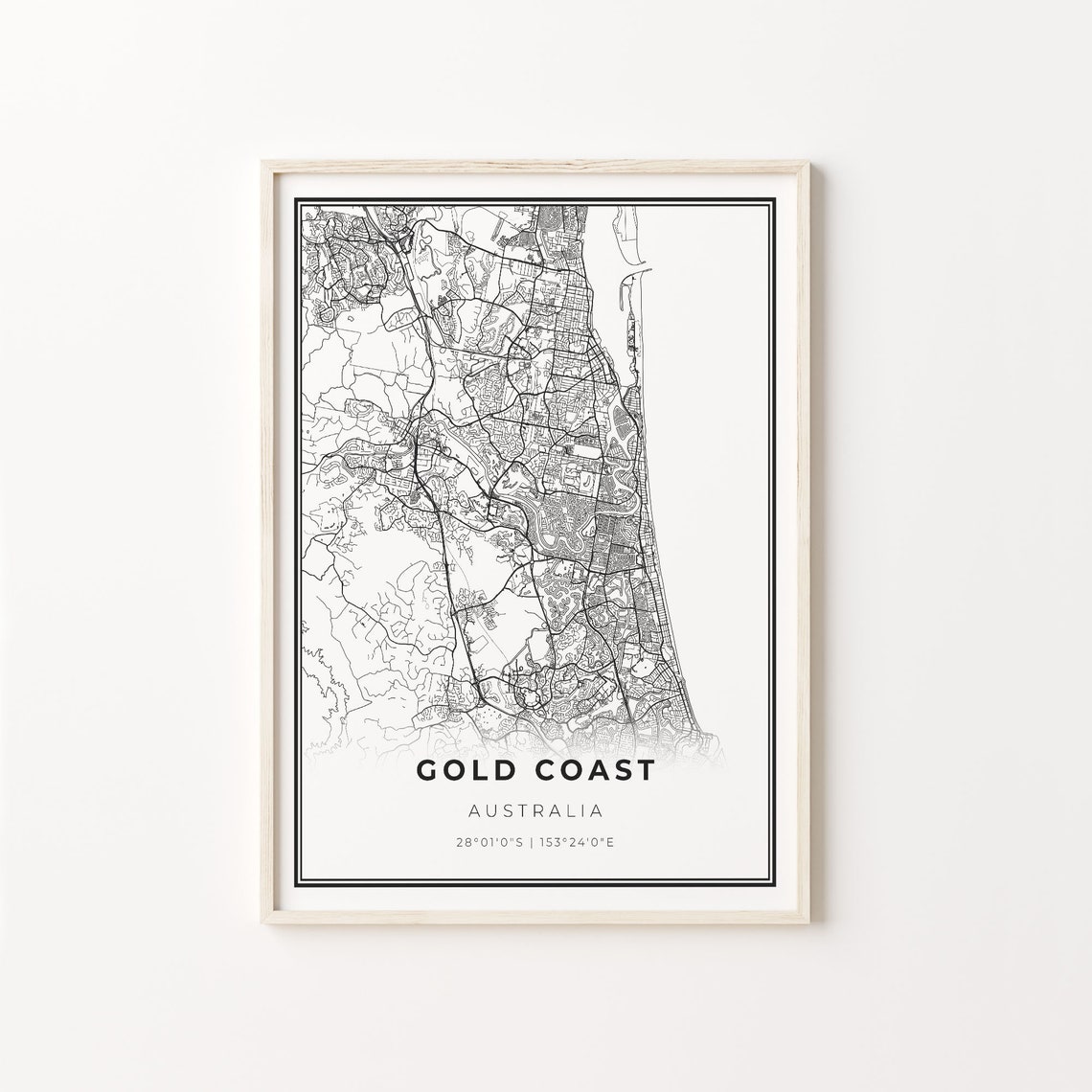 Gold Coast Australia City Map Minimalist Line Art Travel Poster
