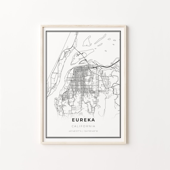 Eureka California City Map Black White Street Line Art Minimalist Poster