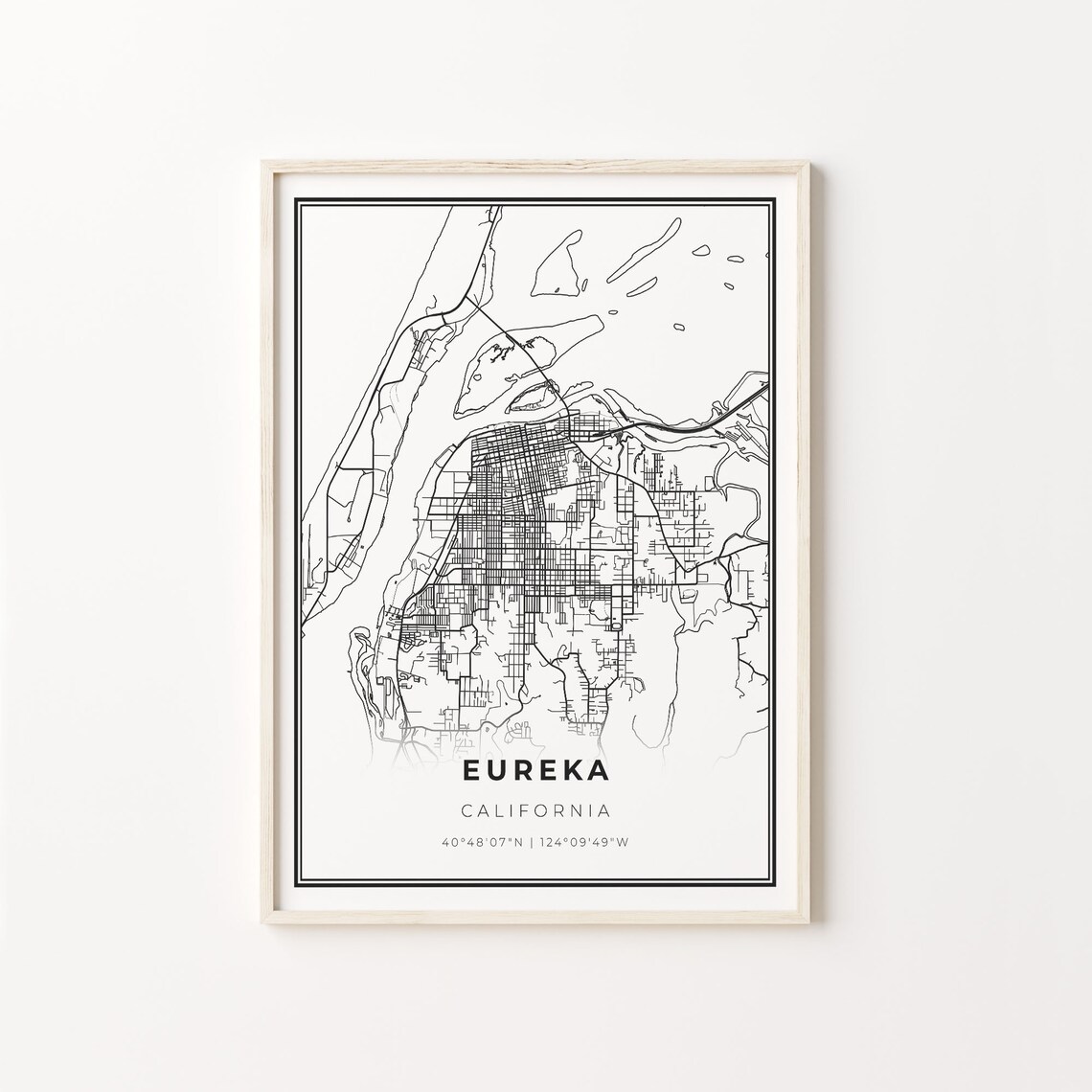 Eureka California City Map Black White Street Line Art Minimalist Poster