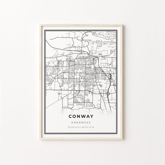 Conway Arkansas Minimalist Black and White City Map Art Poster