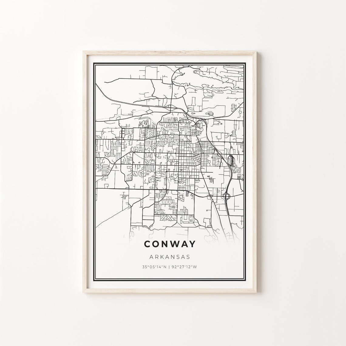 Conway Arkansas Minimalist Black and White City Map Art Poster