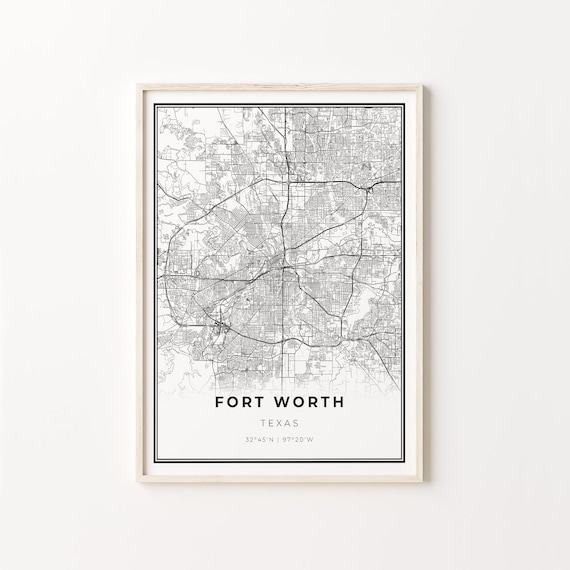 Fort Worth Texas Minimalist Black and White City Map Art Poster