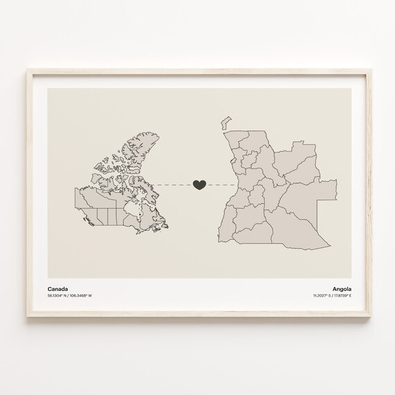 Canada To Angola Long Distance Love Minimalist Map Art Poster