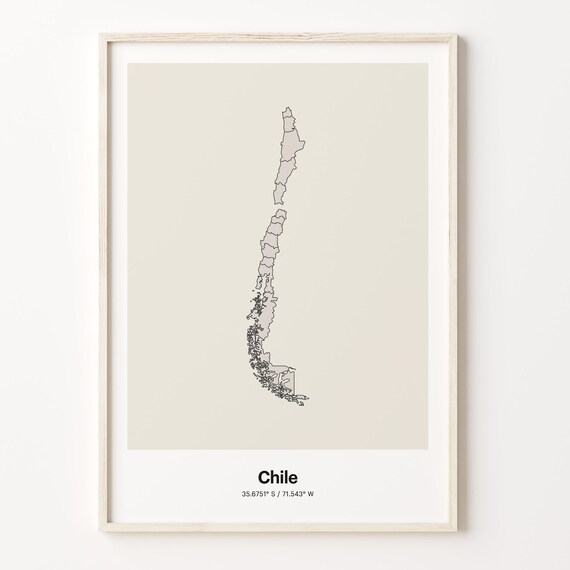 Chile Minimalist Country Outline Map Beige Coordinate Line Art Poster
