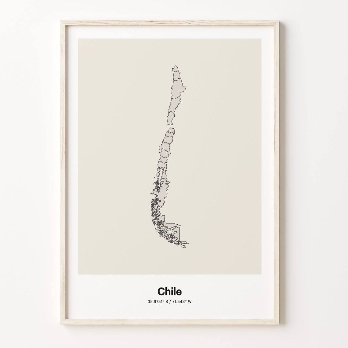 Chile Minimalist Country Outline Map Beige Coordinate Line Art Poster