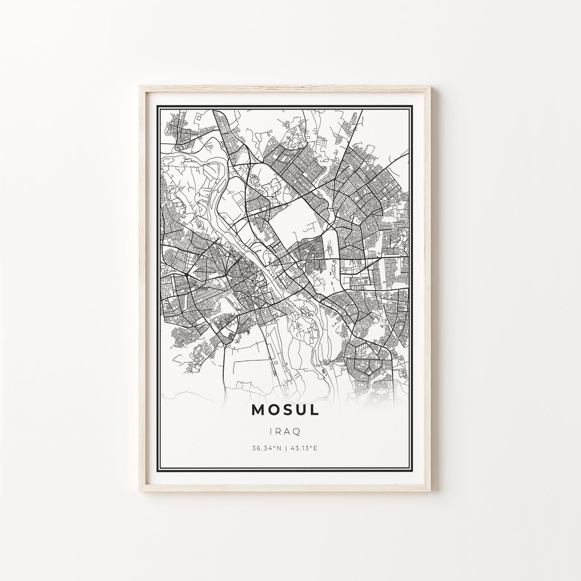 Mosul Iraq Minimalist Black White City Street Map Art Poster