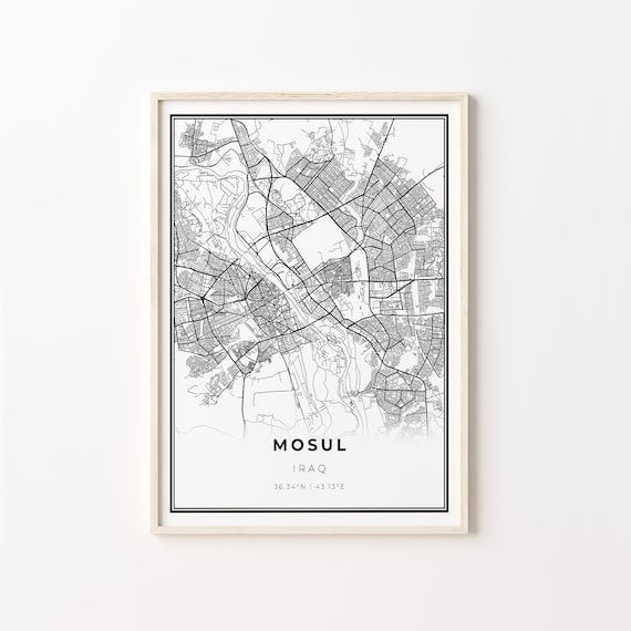 Mosul Iraq Minimalist Black White City Street Map Art Poster