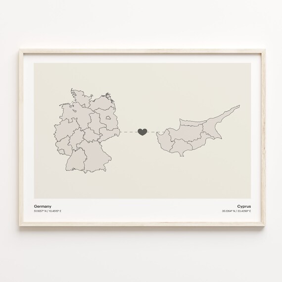 Germany To Cyprus Minimalistic Heart Love Connection Map Poster