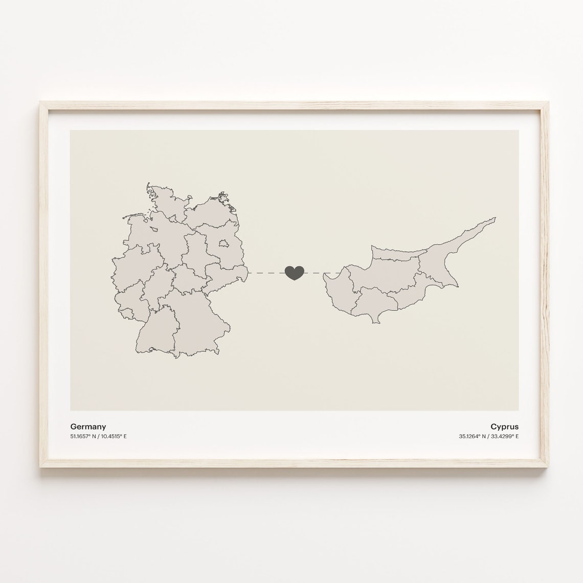 Germany To Cyprus Minimalistic Heart Love Connection Map Poster