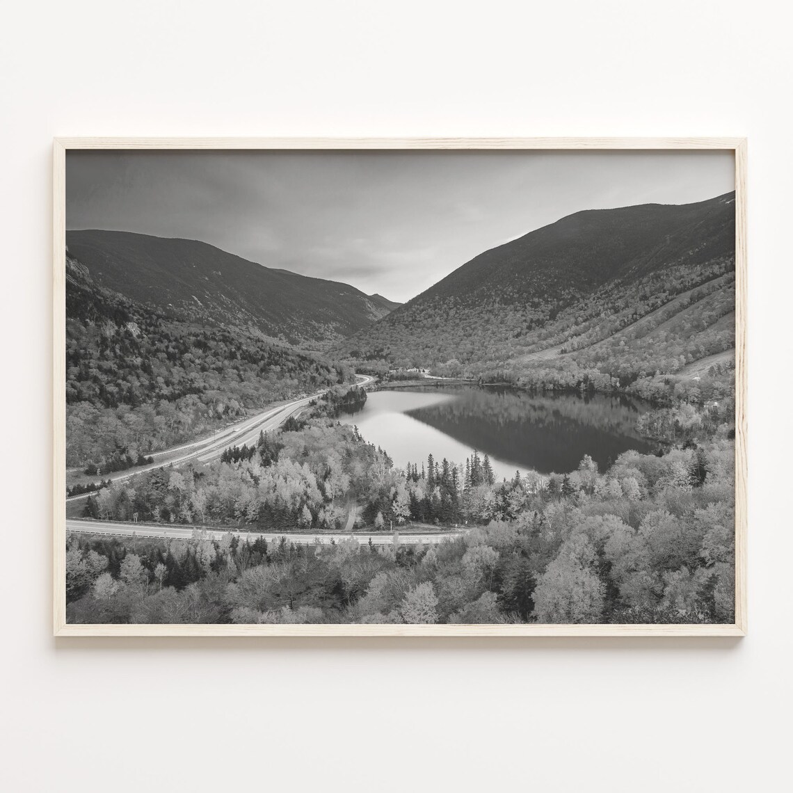 Black And White Mountain Lake And Highway Aerial Photo Poster