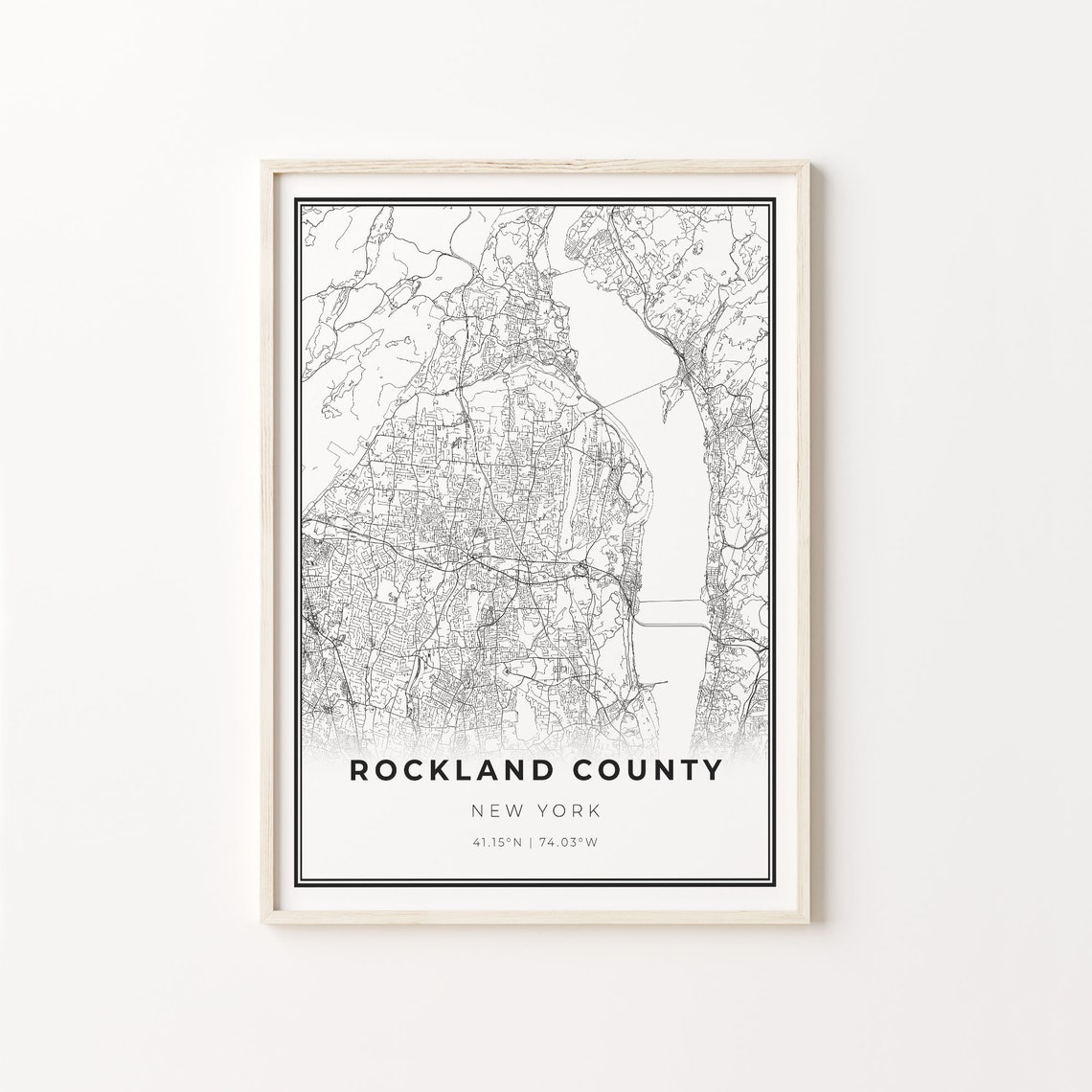 Rockland County New York Black White County Street Map Poster
