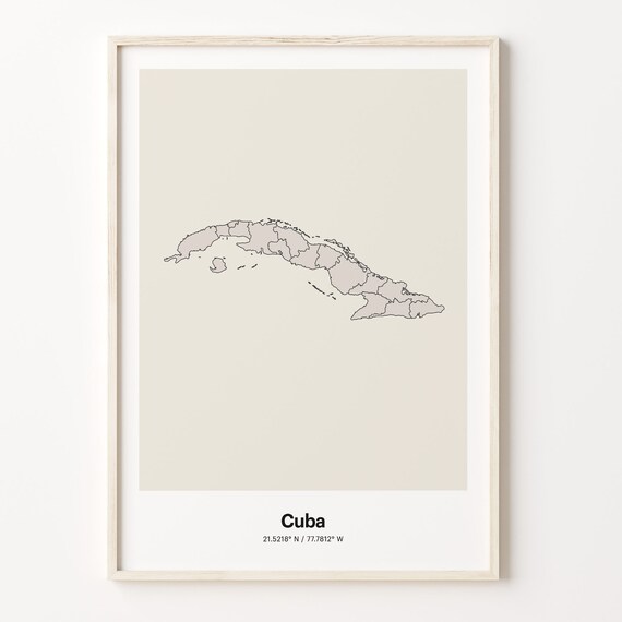 Cuba Minimalist Country Outline Map Beige Coordinate Line Art Poster