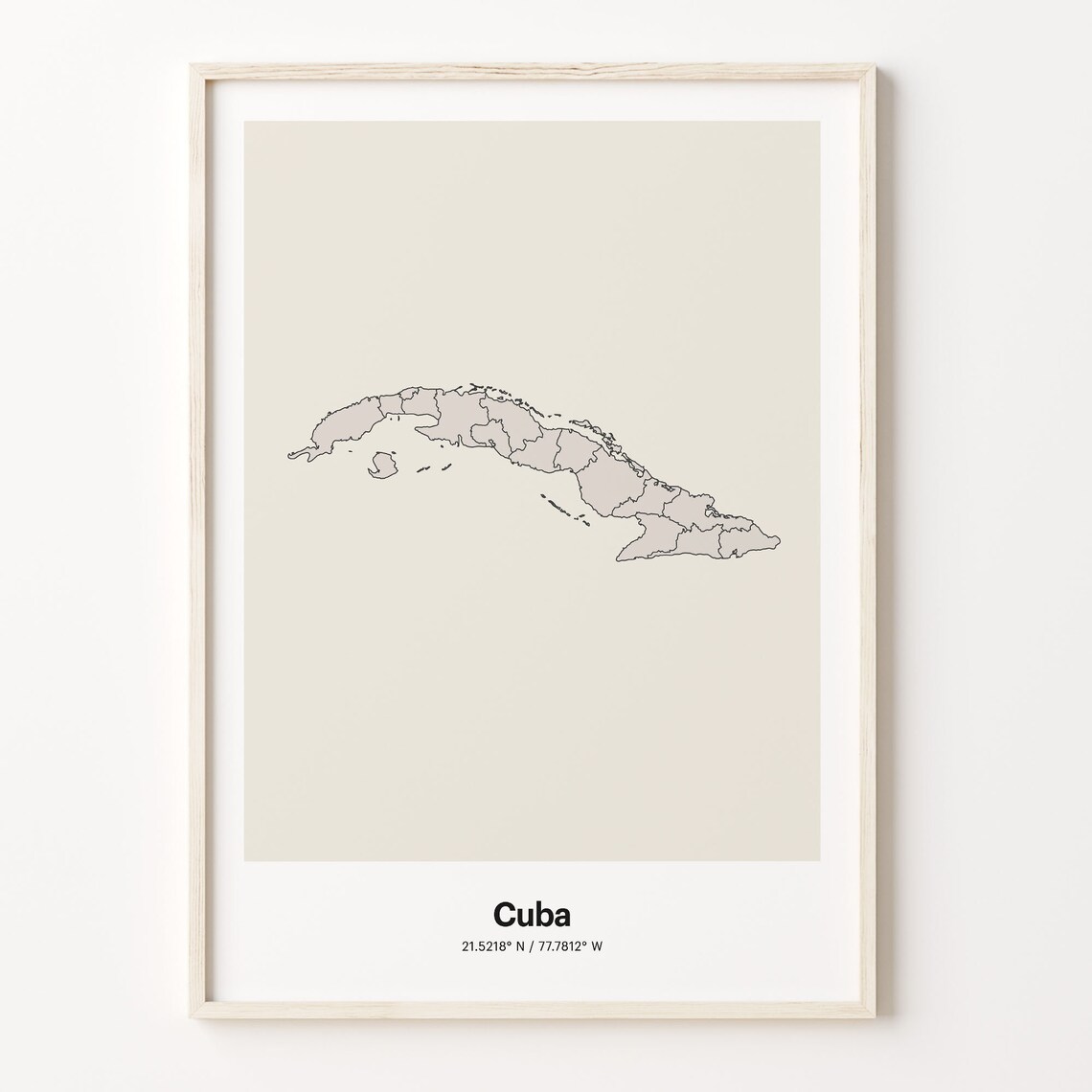 Cuba Minimalist Country Outline Map Beige Coordinate Line Art Poster