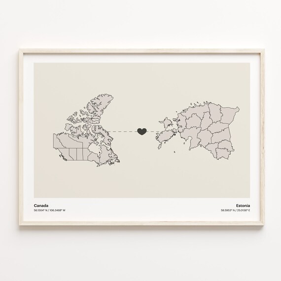 Canada To Estonia Minimalist Love Connection Map Travel Poster