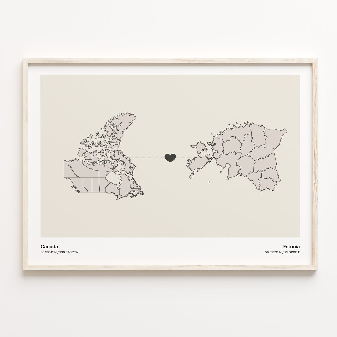Canada To Estonia Minimalist Love Connection Map Travel Poster