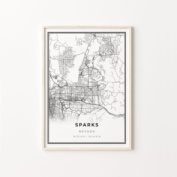 Sparks Nevada Minimalist Black White City Street Map Art Poster