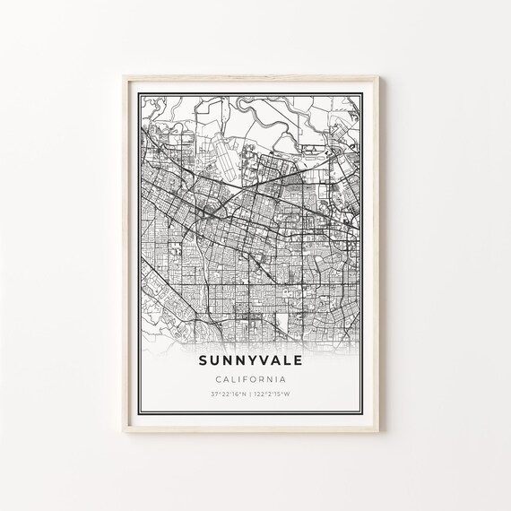 Sunnyvale California Minimalist Black and White Map Art Poster