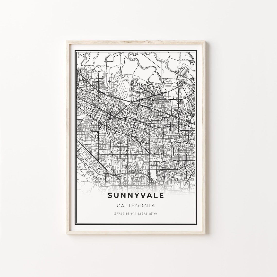 Sunnyvale California Minimalist Black and White Map Art Poster