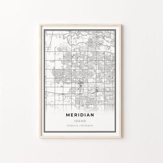Meridian Idaho Modern Minimalist Black White Street Map Poster