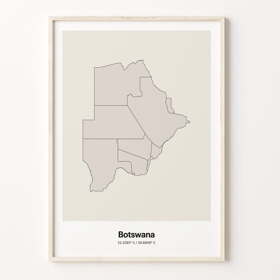 Botswana Minimalist Country Map With Coordinates Line Art Poster